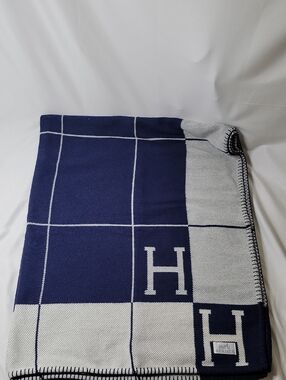 Hermes Navy & White H-Pattern Throw